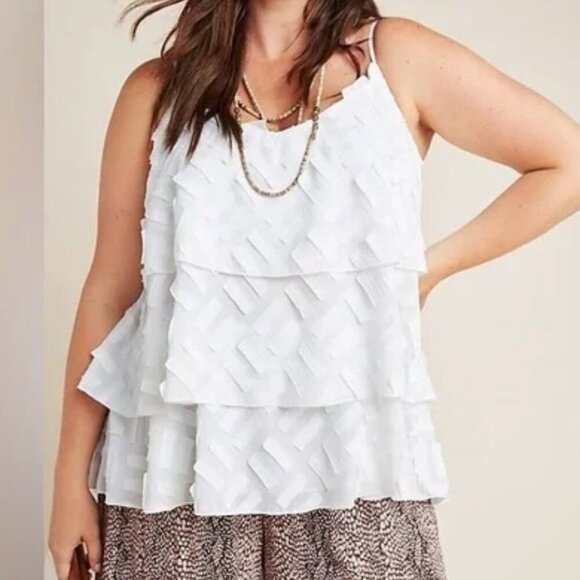 Anthropologie Amadi Ameline Tiered Cami Tank White Ivory Textured Size XL - Picture 1 of 8